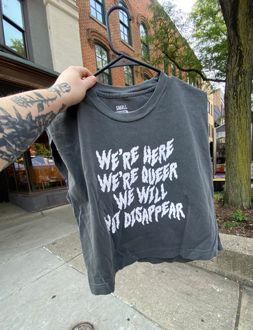 We're Here We're Queer cropped tank