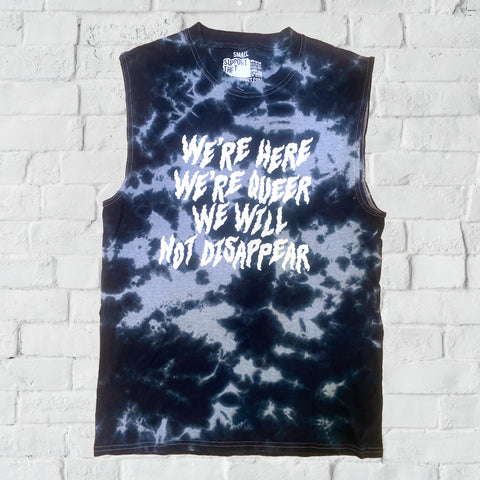 We're Here, We're Queer dyed tank top